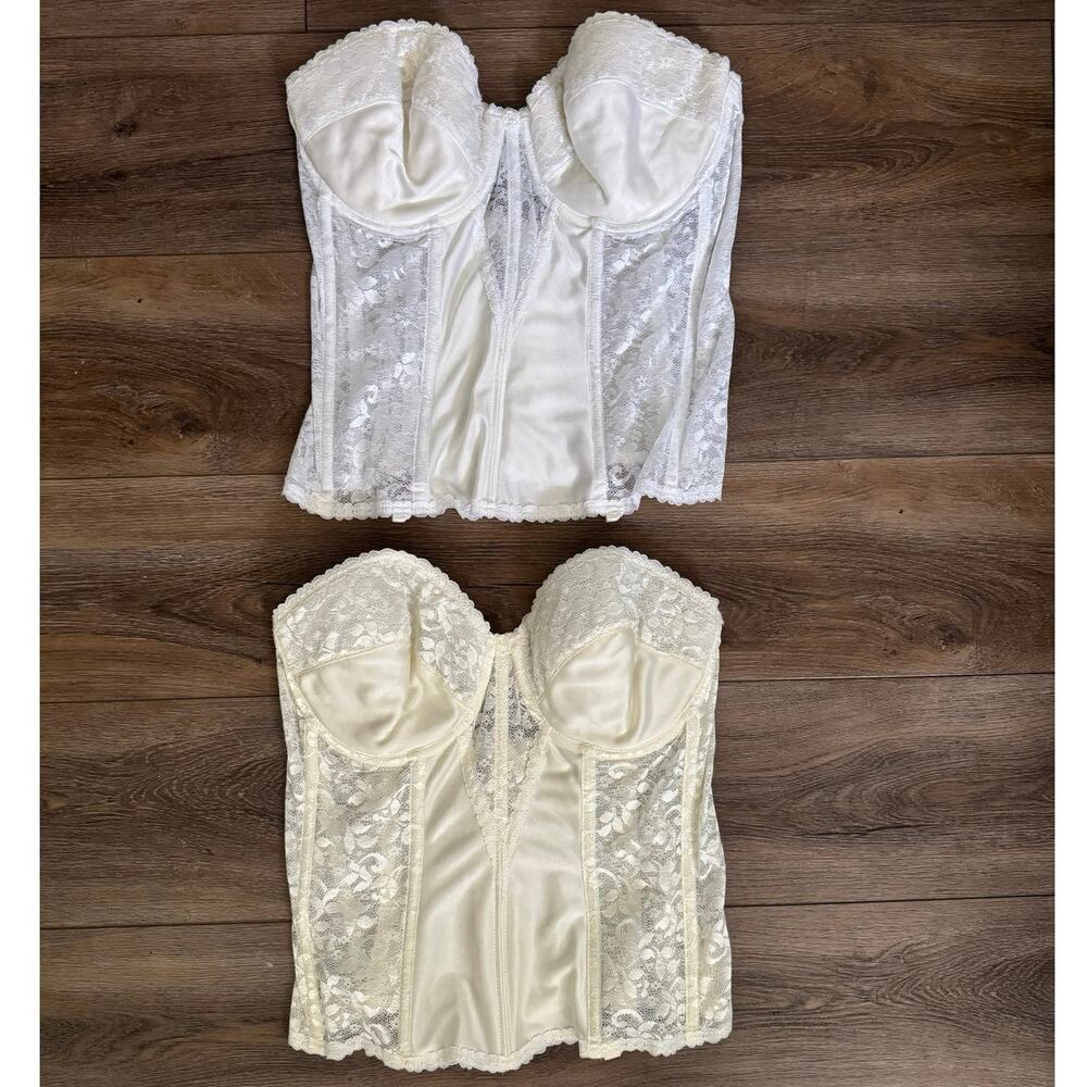 VTG Carnival 423 White & Ivory Lace Bridal Corset Bustier Torsolette Bundle 40C